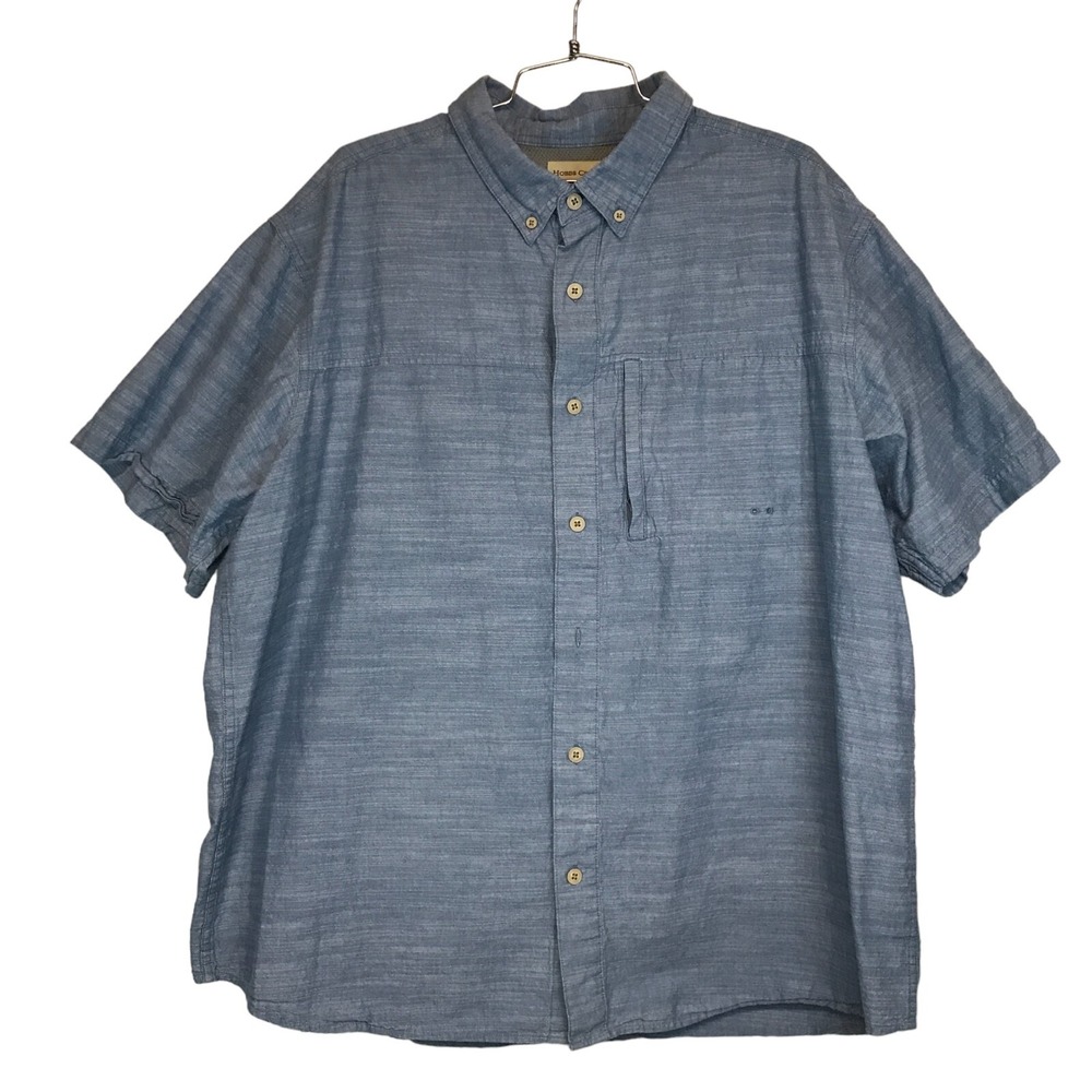 Hobbs Creek Mens XL Blue Short Sleeve Button Down Shirt Pocket Chambray Style